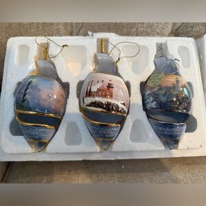 2002 Thomas Kinkade Shoreline Splendors Christmas Ornaments Set Of 3 Vintage